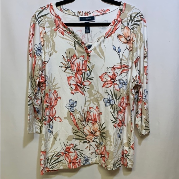 Karen Scott Tops - Karen Scott 3/4 Sleeve Relaxed Floral Blouse